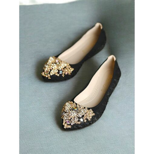 Women's Foldable Embroidered Ballet Flats with Beaded Butterfly Design - Comfortable and Stylish Wedding Shoes 2025 - Image 3