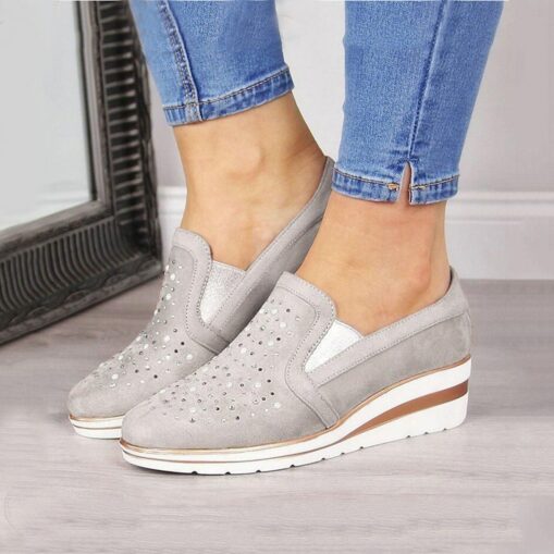 Women's Slip-Ons Plus Size Slip-on Sneakers Outdoor Office Work Solid Color Solid Colored Summer Rhinestone Wedge Heel Round Toe Classic Casual Walkin - Image 3