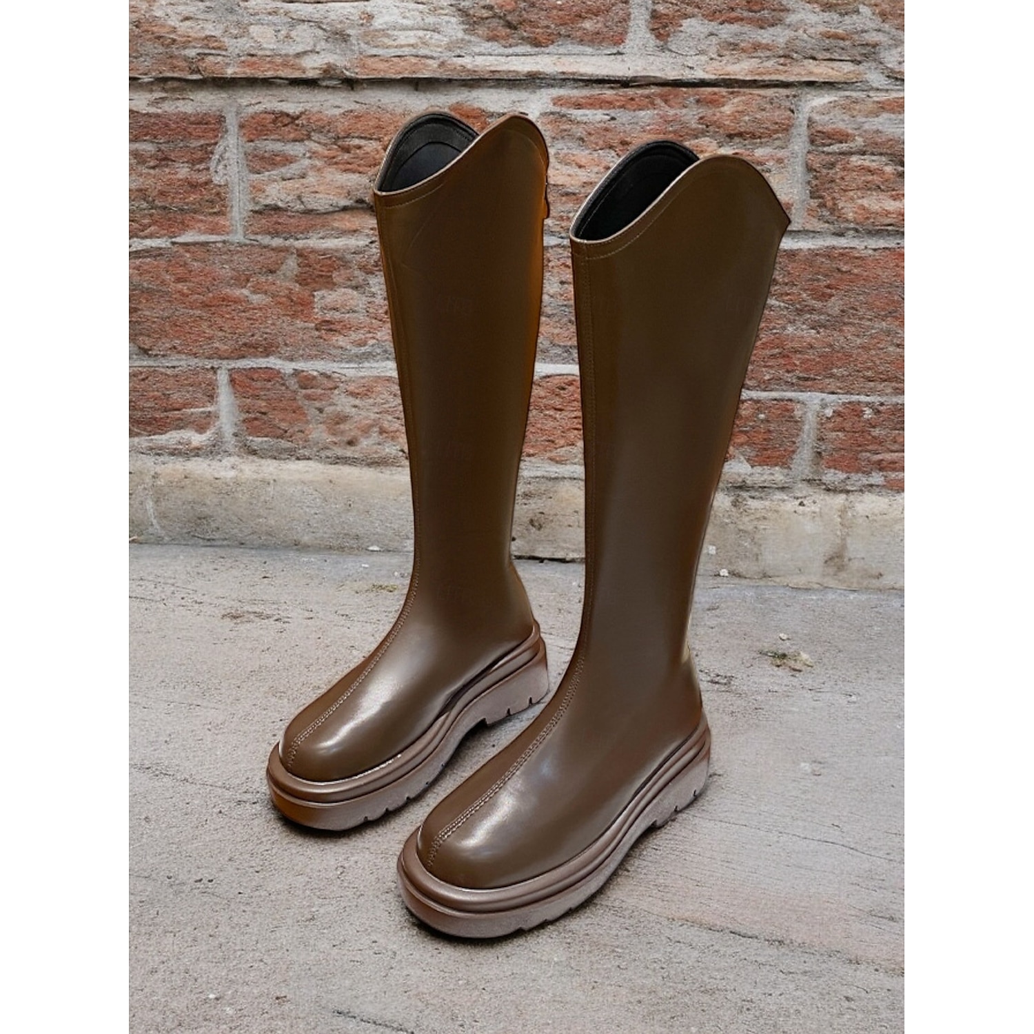 Women's Extra Wide Calf Knee-High Boots – Comfortable Black Faux Leather with Rugged Sole, Perfect for Outdoor Adventures and Everyday Wear 2025 - Image 2