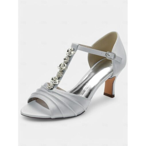 White Satin Open-Toe Bridal Heels with Crystal Detail – Elegant Wedding Shoes for Brides 2025 - Image 9