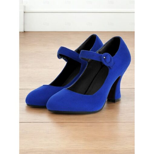 Women's Teal Suede Mary Jane Heels with Buckle Strap – Retro High Heel Pumps for Parties and Formal Events 2025 - Image 4