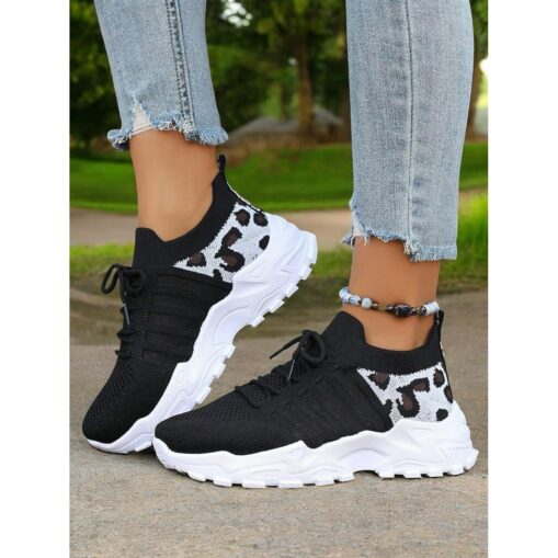 Women's Slip-Ons Flyknit Shoes Daily Leopard Flat Heel Round Toe Sporty Casual Comfort Running Walking Tissage Volant Loafer Black White Yellow 2025 - Image 6