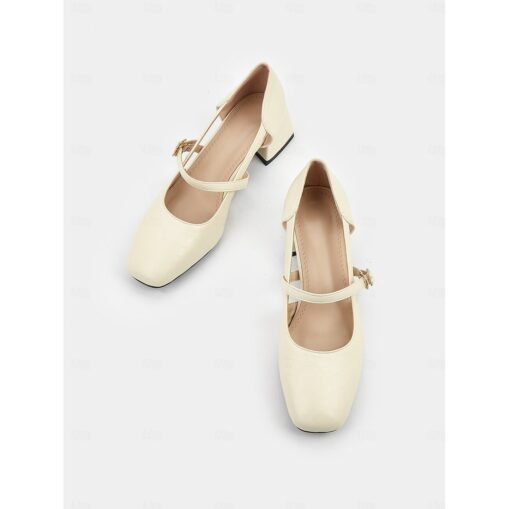 Women's Beige Mary Jane Block Heels with Adjustable Strap – Classic Design for Elegant Everyday Wear 2025 - Image 2