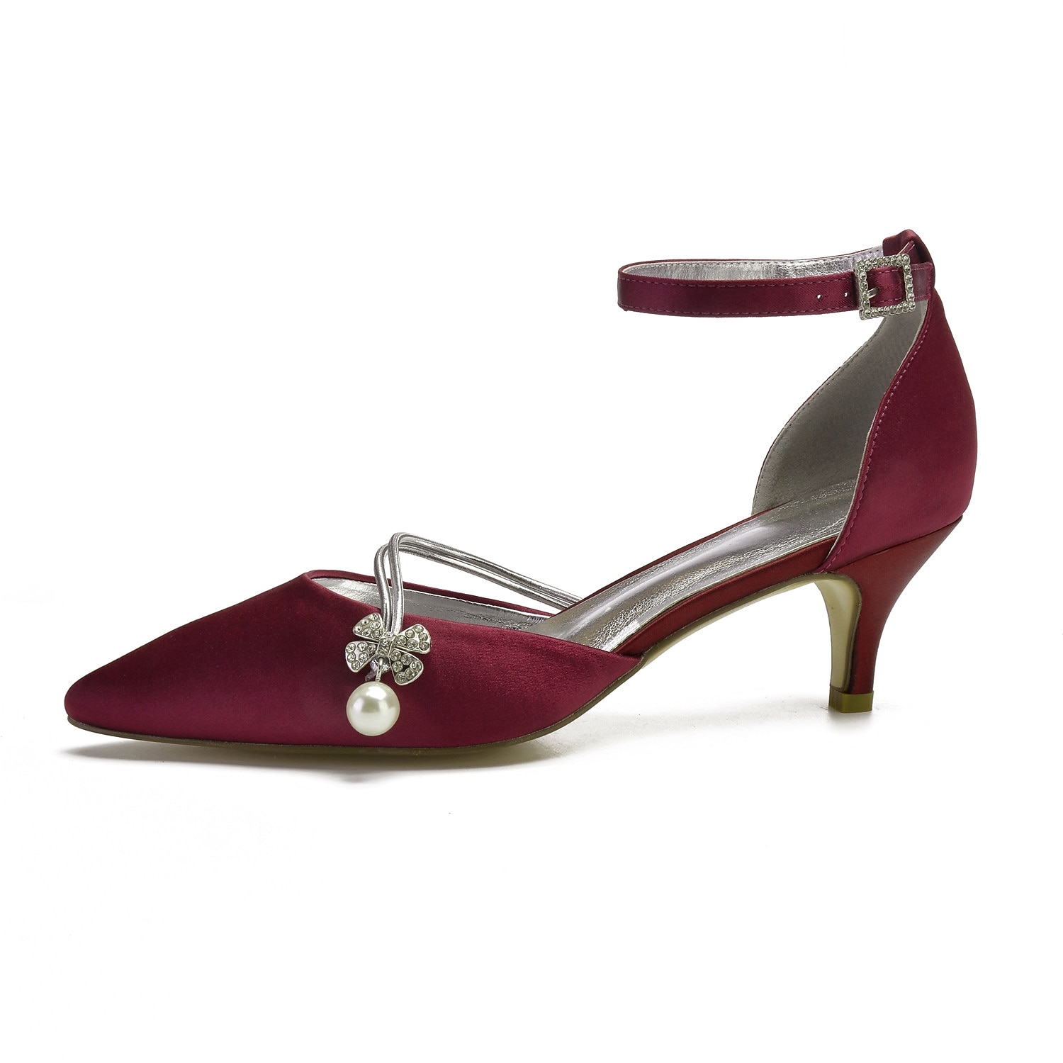 Women's Navy Blue Satin Wedding Heels – Elegant Pointed-Toe Pumps with Pearl and Rhinestone Embellishments 2025 - Image 12
