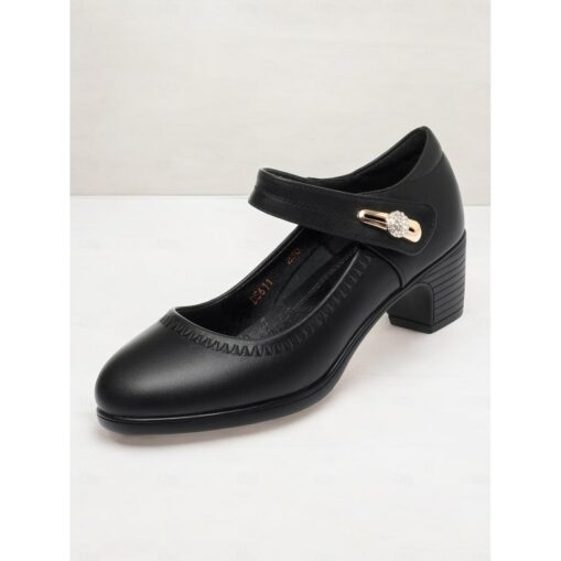 Women's Burgundy Mary Jane Shoes with Adjustable Strap and Low Block Heel, Vintage Style Comfortable Pumps for Office and Daily Wear 2025 - Image 2