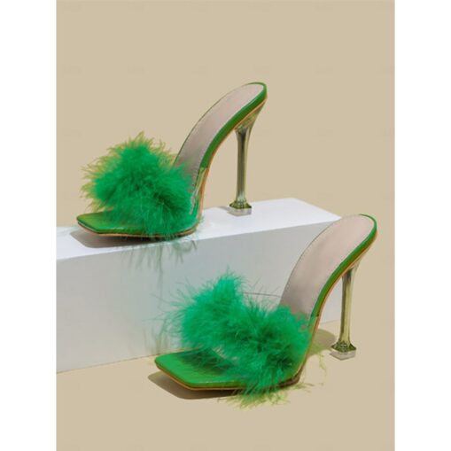 Women's Black Feather Stiletto Heels with Square Toe – Glamorous Wedding Shoes for Brides and Formal Evening Events 2025 - Image 5