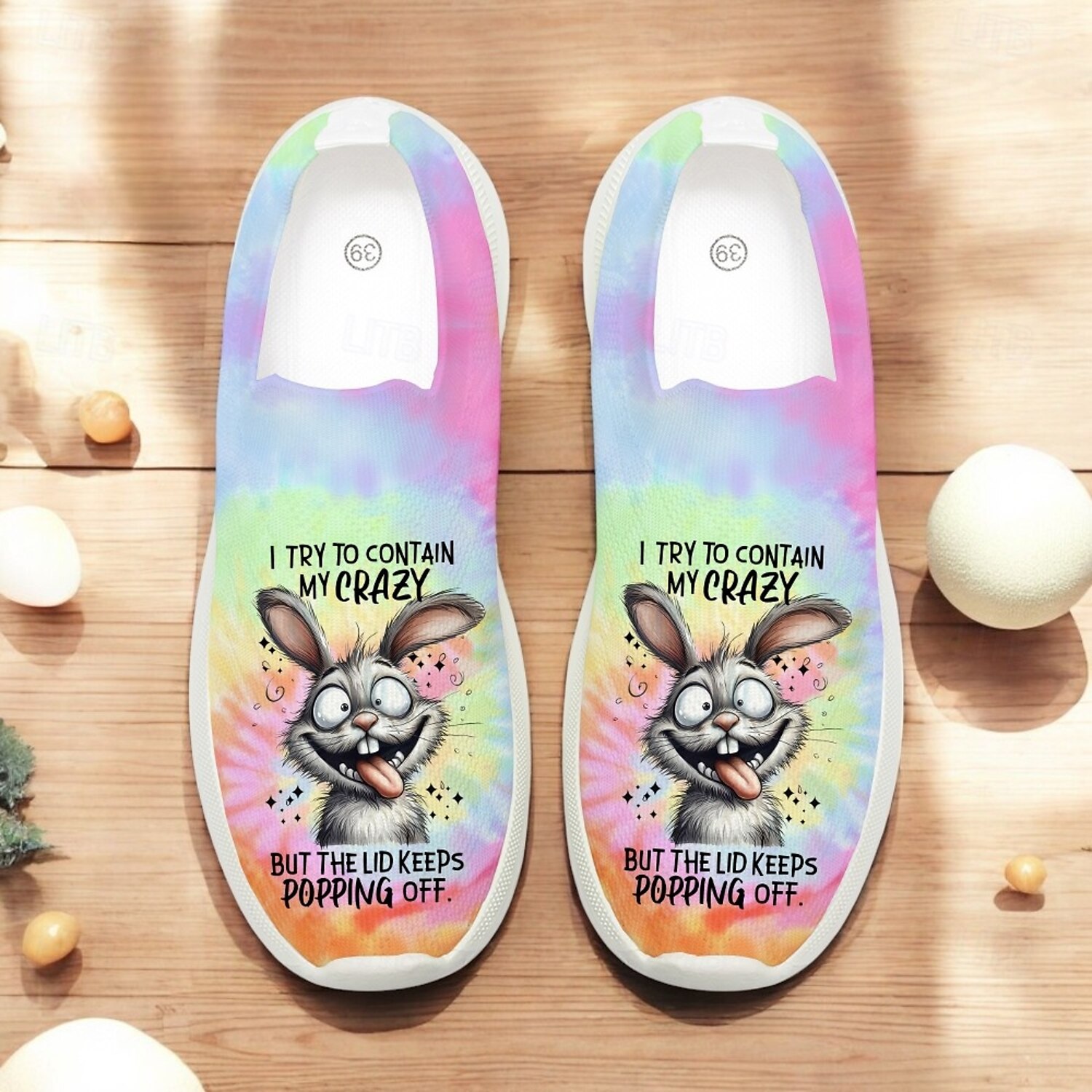 Women's Easter Bunny Tie-Dye Slip-On Sneakers - Lightweight Flyknit Athletic Shoes, Perfect for Casual Wear and Holiday Fun 2025