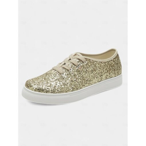 Gold Glitter Lace-Up Sneakers – Stylish and Comfortable Shoes for Casual Outings or Wedding After-Parties 2025 - Image 3
