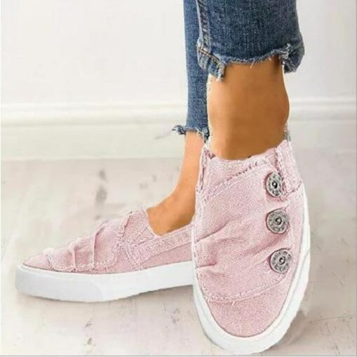 Casual Slip-On Canvas Sneakers for Women with Decorative Button Detail – Comfortable Everyday Footwear for Spring, Summer, and Relaxed Outings 2025 - Image 3