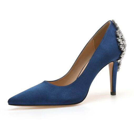 Women's Wedding Shoes Bridal Bridesmaid Pumps Office Dress Elegant White Red Dark Blue Imitation Rhinestones Crystal Satin Pointed Toe High heel Shoes - Image 2
