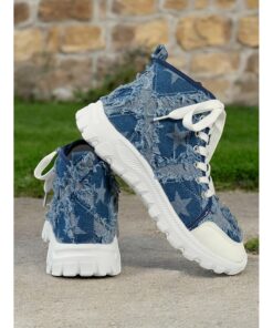 Women's Casual Blue Distressed Denim High-Tops Sneakers - Perfect for Everyday Wear 2025