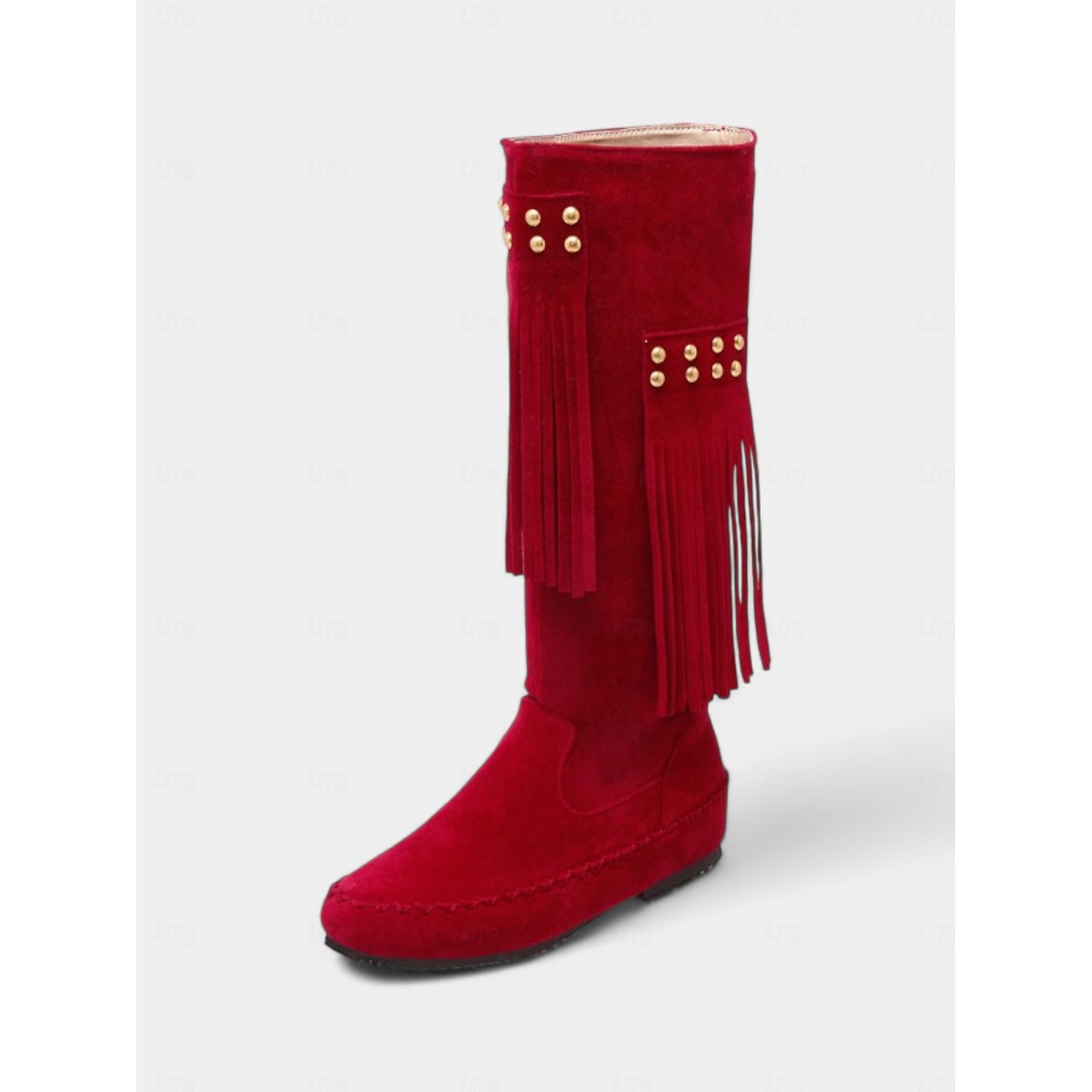 Women's Faux Suede Fringe Boots with Studded Details – Retro Western Style Knee-High Moccasin Boots for Casual or Festival Wear 2025 - Image 2