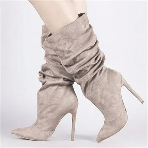 Women's Slouchy Suede Stiletto Boots, High Heel Pointed Toe Mid-Calf Boots in Multiple Colors for Stylish Fall and Winter Outfits 2025 - Image 3