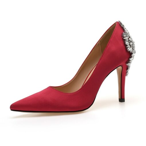 Women's Wedding Shoes Bridal Bridesmaid Pumps Office Dress Elegant White Red Dark Blue Imitation Rhinestones Crystal Satin Pointed Toe High heel Shoes - Image 3