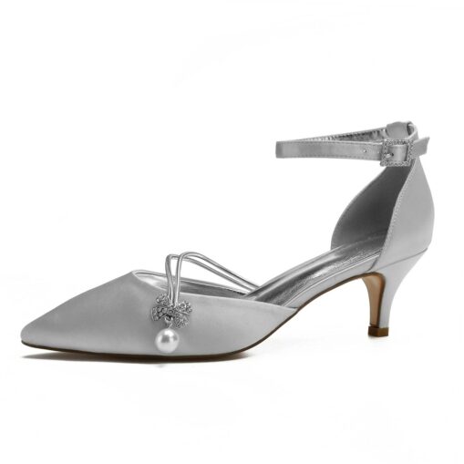 Women's Navy Blue Satin Wedding Heels – Elegant Pointed-Toe Pumps with Pearl and Rhinestone Embellishments 2025 - Image 11