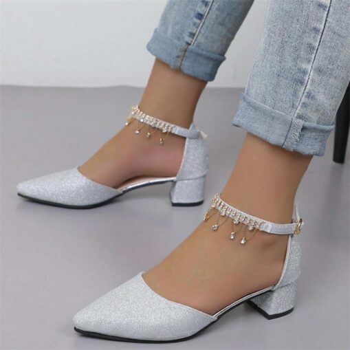 Women's Wedding Shoes Pumps Bridal Bridesmaid Shoes Elegant Daily Sexy Club Bling Sparkling Shoes Gold Sliver Rhinestone Sequin Chunky Heel Pointed To - Image 2