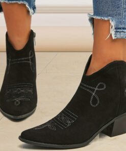 Women's Boots Cowboy Boots Plus Size Cowgirl Boots Outdoor Daily Solid Color Booties Ankle Boots Winter Embroidery Chunky Heel Pointed Toe Elegant Fas