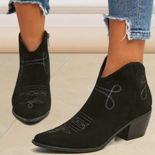 Women's Boots Cowboy Boots Plus Size Cowgirl Boots Outdoor Daily Solid Color Booties Ankle Boots Winter Embroidery Chunky Heel Pointed Toe Elegant Fas