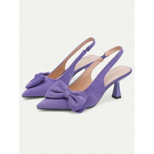 Women's Green Suede Slingback Heels – Pointed Toe Kitten Heels with Bow Detail, Elegant Pumps for Parties & Office Wear 2025 - Image 3