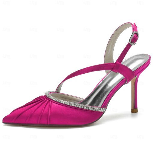 Women's Satin Slingback Pointed Toe Wedding Kitten Heel with Rhinestone Embellishments – Elegant Bridal 2025 - Image 5