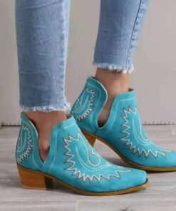 Women's Turquoise Western Ankle Boots with Embroidered Design - Stylish Cowboy Boots for Casual and Country Outfits 2025