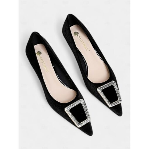 Women's Green Velvet Pointed Toe Kitten Heels with Rhinestone Buckle – Elegant Pumps for Formal Events and Parties 2025 - Image 2