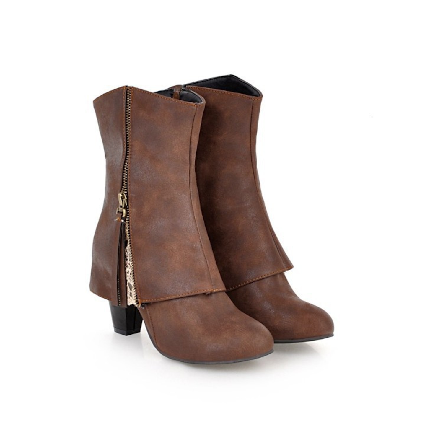Women's Brown Ankle Boots with Lace Detailing, Side Zipper, and Stacked Heel - Perfect for Casual and Boho-Chic Outfits 2025