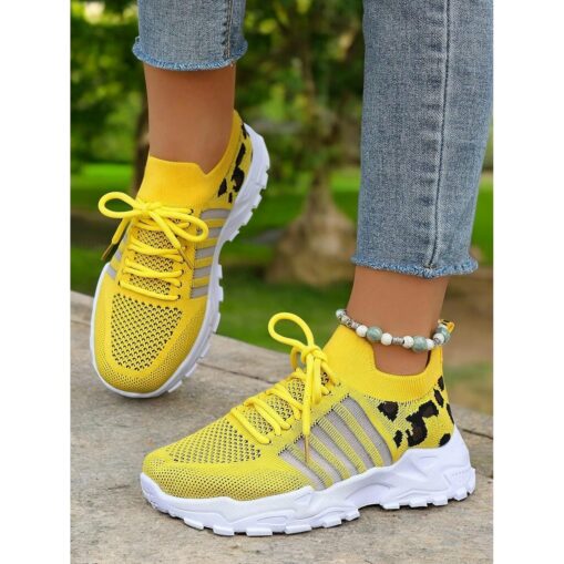 Women's Slip-Ons Flyknit Shoes Daily Leopard Flat Heel Round Toe Sporty Casual Comfort Running Walking Tissage Volant Loafer Black White Yellow 2025 - Image 3