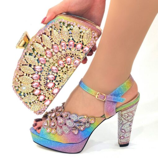 Women's Luxurious Green Rhinestone-Embellished Heeled Sandals with Matching Clutch, Perfect for Weddings and Special Occasions 2025 - Image 2