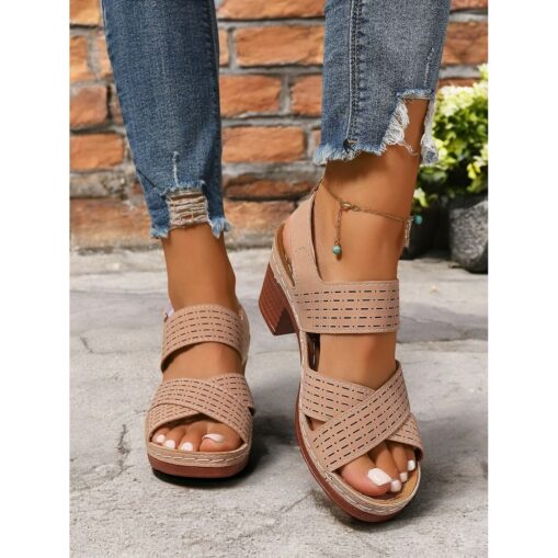 Women's Cut-Out Chunky Heel Sandals with Adjustable Strap – Comfortable and Stylish Shoes for Casual Summer Wear and Outdoor Events 2025