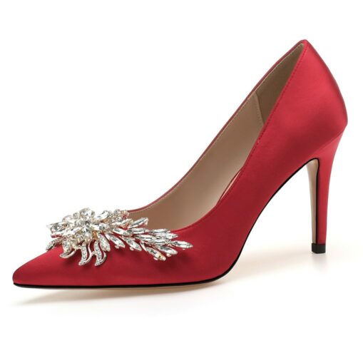 Women's Pink Satin High Heels – Elegant Rhinestone Embellished Pumps for Bride, Weddings, and Special Occasions 2025 - Image 3