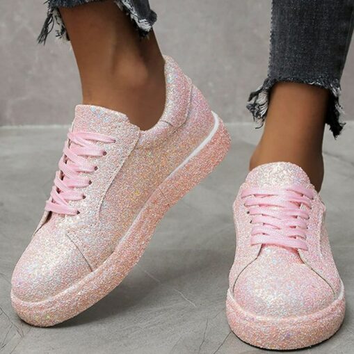 Women's Silver Glitter Platform Sneakers - Sparkly Lace-Up Casual Shoes for Parties and Street Style 2025 - Image 4