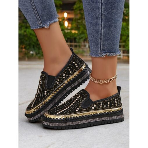 Women's Green Rhinestone Embellished Slip-On Sneakers with Chunky Sole - Glamorous Casual Shoes for Parties and Everyday Wear 2025 - Image 4