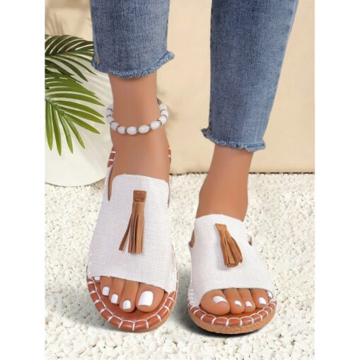 Women's Leopord Slide Sandals with Tassel Detail, Casual Faux Leather Slip-On Shoes for Summer Beach and Everyday Wear 2025 - Image 2