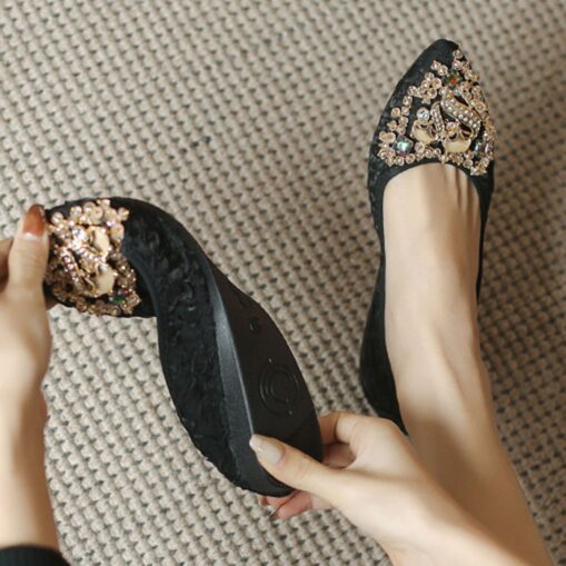 Women's Foldable Crystal Floral Embellished Wedding Flats - Comfortable Lightweight Travel Ballet Shoes 2025 - Image 5