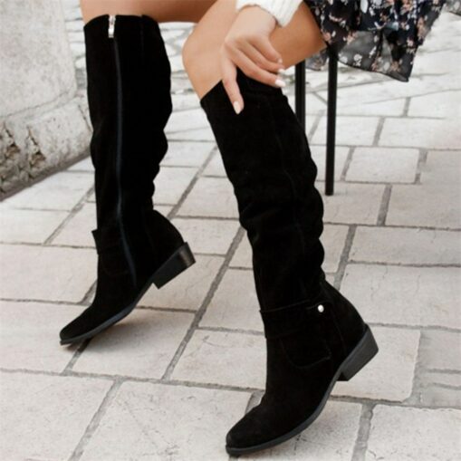 Women's Slouchy Suede Knee-High Boots with Buckle - Casual Flat Heel for Everyday & Fall Fashion 2025 - Image 4
