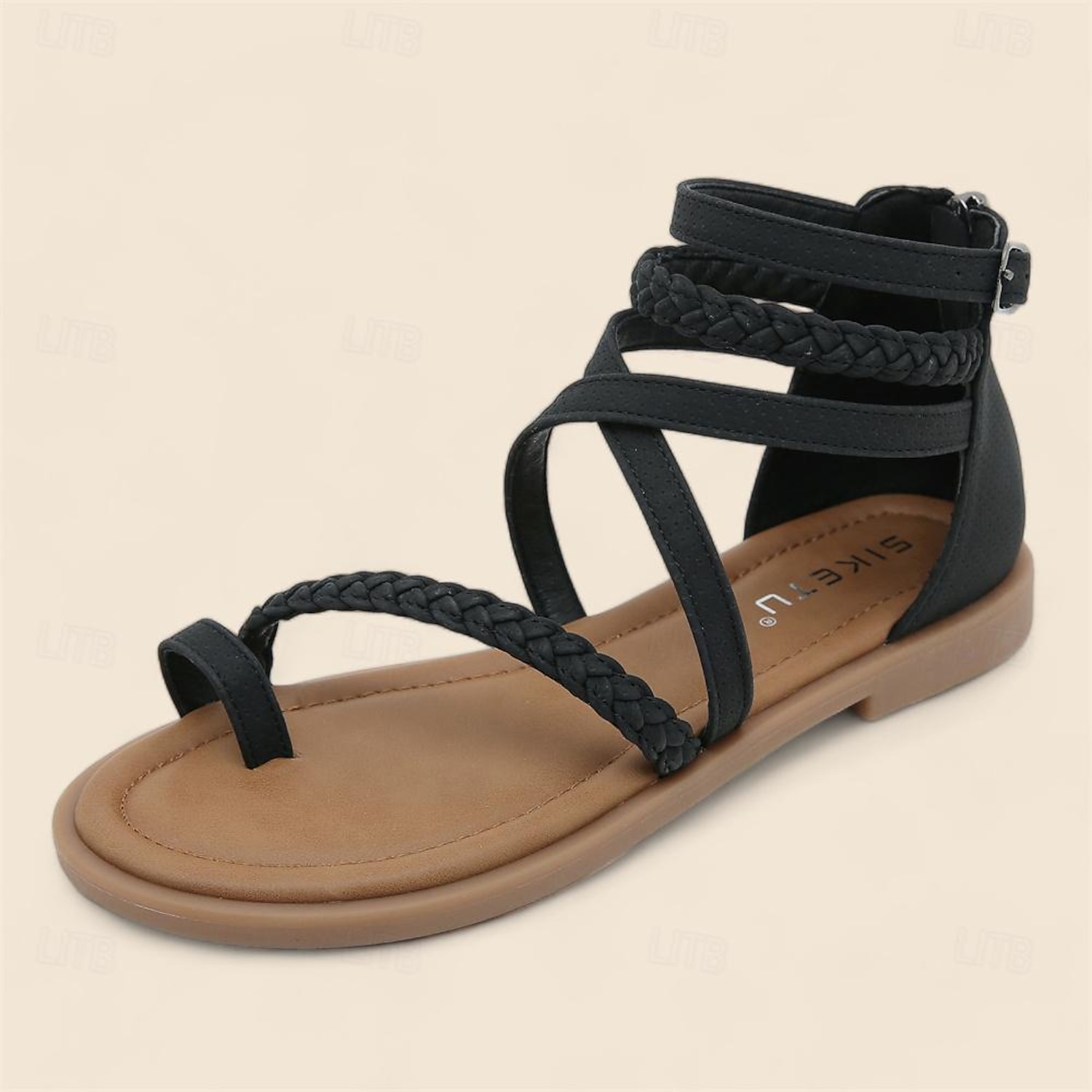 Women's Braided Strap Gladiator Sandals – Stylish Open-Toe Flat Shoes with Zipper Closure for Summer and Casual Outings 2025 - Image 2
