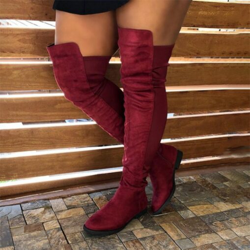 Women's Purple Over-the-Knee Faux Suede Boots – Flat Heel Stretchy Thigh-High Fashion Boots for Fall and Winter 2025 - Image 3