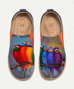 Women's Sneakers Flats Slip-Ons Print Shoes Slip-on Sneakers Daily Travel Bird Painting Flat Heel Vacation Casual Comfort Canvas Loafer Light Red Blue