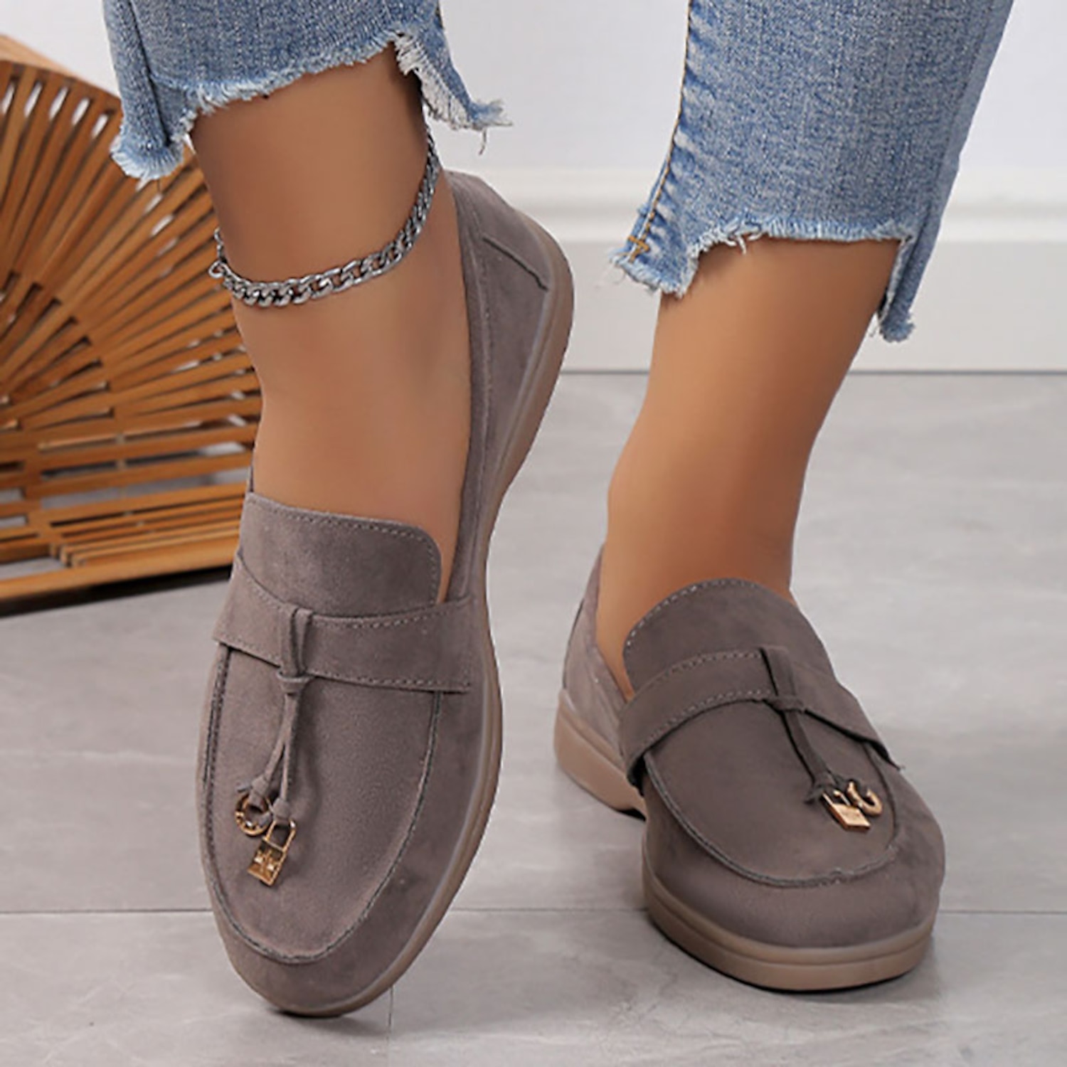 Women's Slip-Ons Loafers Plus Size Comfort Shoes Work Daily Walking Solid Color Summer Flat Heel Round Toe Casual Comfort Minimalism Faux Suede Loafer - Image 5