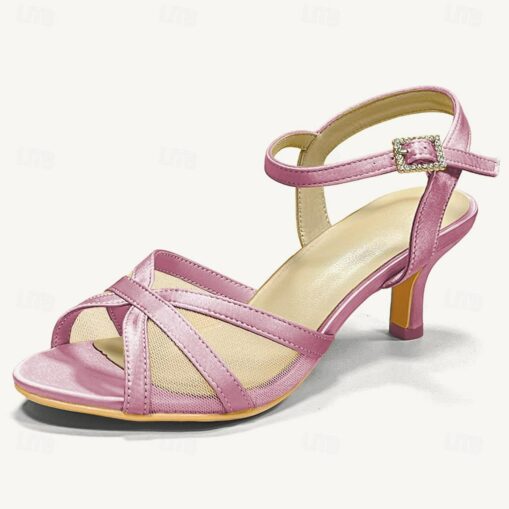 Women's Wedding Shoes Sandals Dress Shoes Wedding Party Wedding Sandals Kitten Heel Elegant Vintage Satin Ankle Strap Black White Light Green 2025 - Image 7