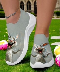 Women's Sneakers Print Shoes Flyknit Shoes Outdoor Daily Cartoon Rabbit Animal Patterned Flat Heel Round Toe Closed Toe Sporty Casual Walking Tissage