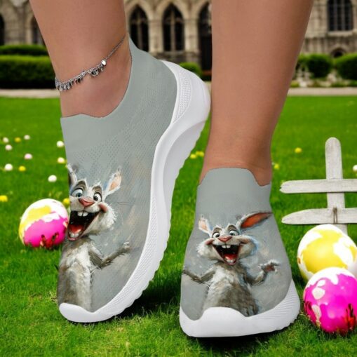 Women's Sneakers Print Shoes Flyknit Shoes Outdoor Daily Cartoon Rabbit Animal Patterned Flat Heel Round Toe Closed Toe Sporty Casual Walking Tissage