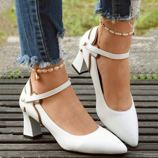 Elegant Women's Burgundy Mary Jane Block Heel Pumps with Adjustable Ankle Strap 2025 - Image 2