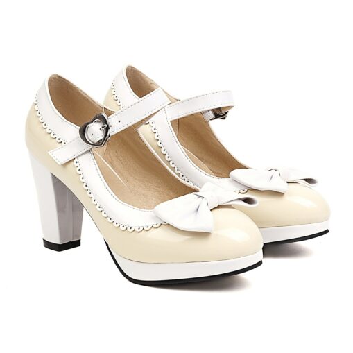 Women's Vintage Lolita Mary Jane Heels with Bow and Heart Buckle – Retro Platform Pumps for Cosplay and Parties 2025 - Image 5