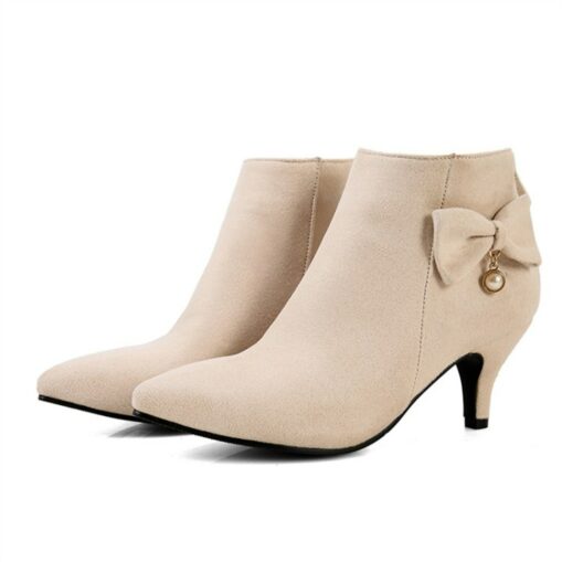 Women's Boots Heel Boots Daily Solid Colored Booties Ankle Boots Winter Bowknot Kitten Heel Pointed Toe Minimalism Nubuck Faux Suede Zipper Almond Bla