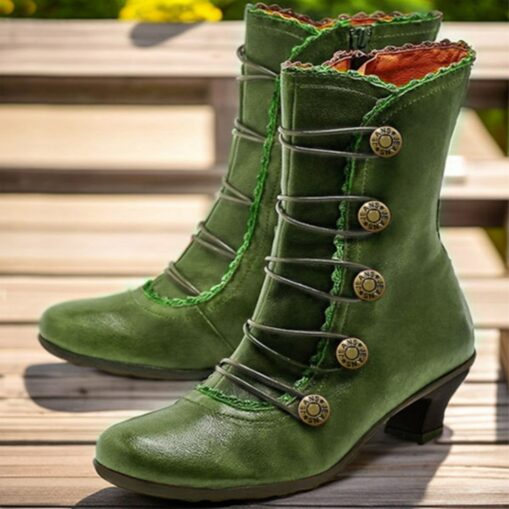 Women's Brown Vintage Victorian Lace-Up Ankle Boots with Button Details and Mid Heel for Cosplay, Historical Reenactments, and Everyday Wear 2025 - Image 3