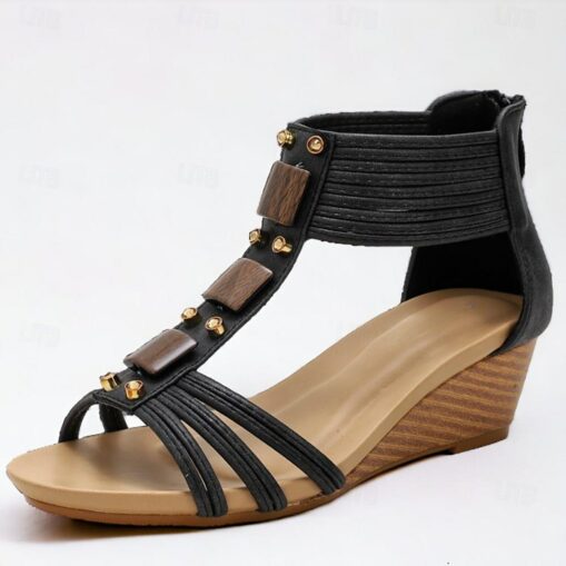 Women's Boho Wedge Sandals – Open-Toe Summer Shoes with Beaded Accents and Adjustable Strap for Casual and Beach Wear 2025 - Image 3