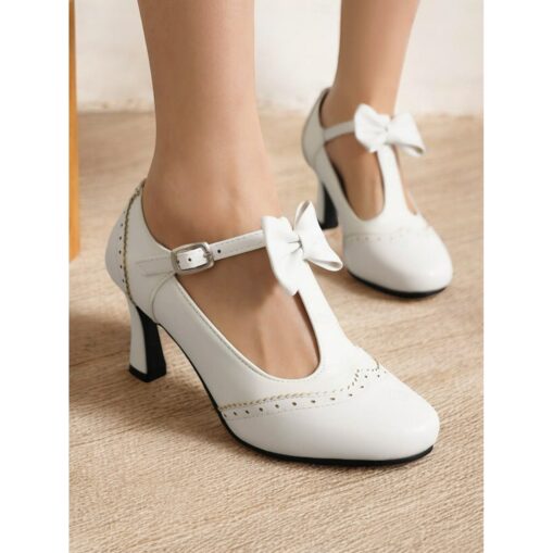 Women's Vintage Pink Bow T-Strap Heels - Classic Mid Heel Dress Shoes with Buckle Strap for Weddings, Parties, and Formal Events 2025 - Image 3