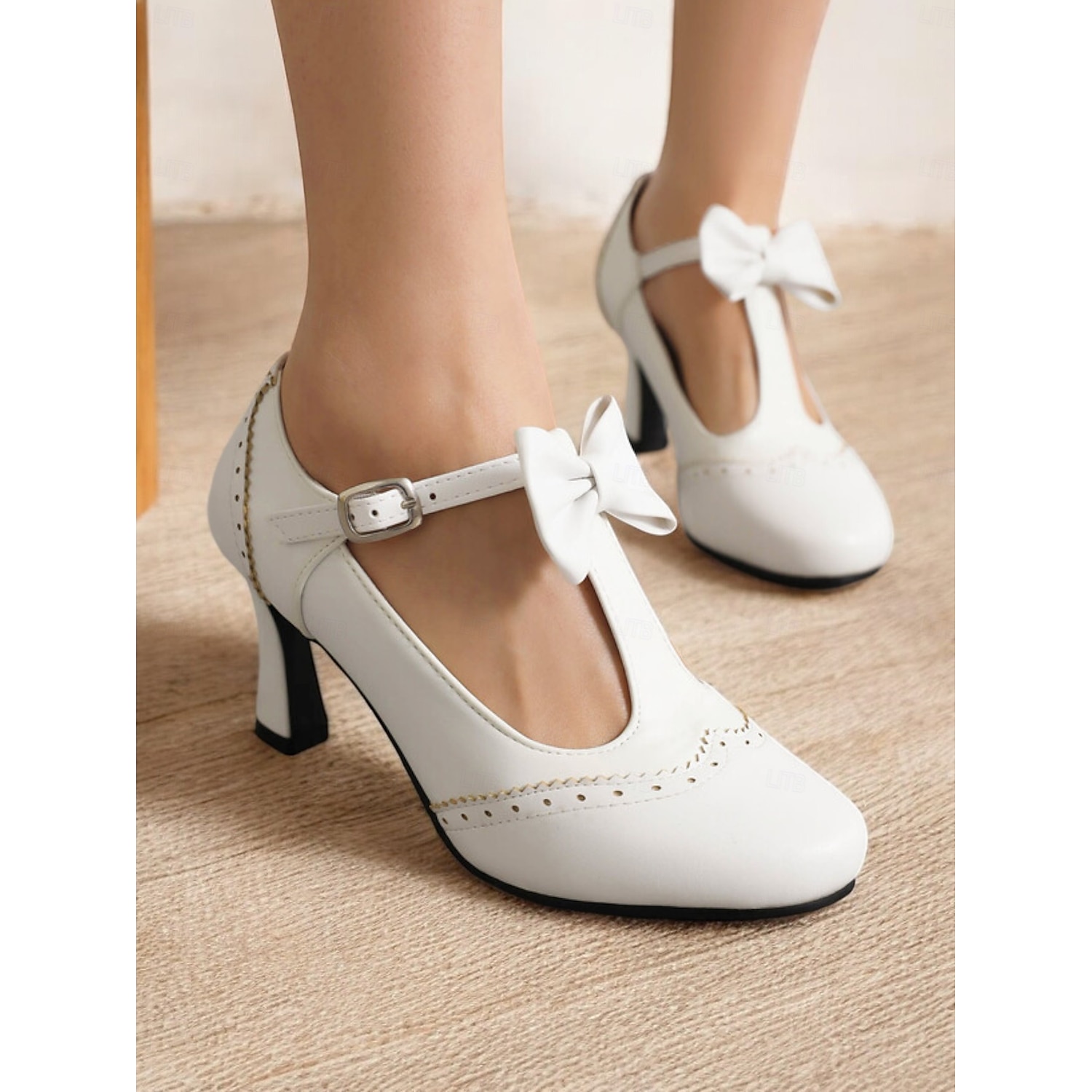 Women's Vintage Pink Bow T-Strap Heels - Classic Mid Heel Dress Shoes with Buckle Strap for Weddings, Parties, and Formal Events 2025 - Image 3